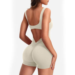 จั๊มสูทโยคะผู้หญิง ผ้าไนลอนผสมสแปนเด็กซ์ บอดี้สูทแบบชิ้นเดียว คอเหลี่ยม แขนกุด ขายาว - Product Image 4