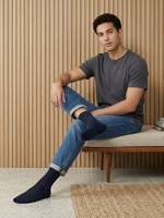 Chaussettes habillées pour hommes bleu marine, fines, côtelées, mi-mollet, en coton doux, avec revers élastique, pour tenue formelle, bureau, affaires, pantalon, marche et chaussures.
