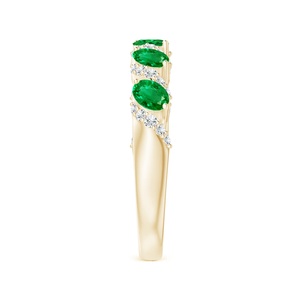 Anillo de Oro Sólido de 14K con Corte Ovalado, Cinco Piedras de Esmeralda Verde Natural y Diamantes, Joyería Fina de Alta Calidad, Anillo de Media Eternidad - Product Image 4