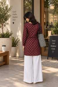 Block Print Handmade <b>Kurti</b> | Square Neck | Full Sleeve | Brown type | Stylish Ethnic Top | Short <b>Kurti</b> <b>for</b> <b>Women</b> - Product Image 2