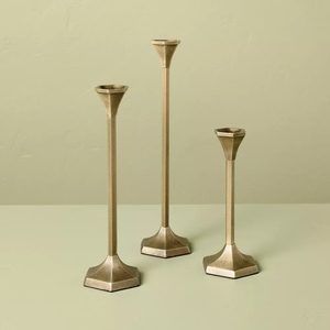 Vintage design antique brass cast aluminum <b>small</b> medium large <b>candle</b> holder 3 pc set taper candlestick holder customization - Product Image 1