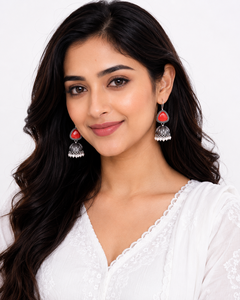 Oxidized <b>Silver</b> Brass Imitation Pearl Jhumka Chandelier Indian Traditional Bohemian Style Party for Women Wholesale Supplier - Product Image 6