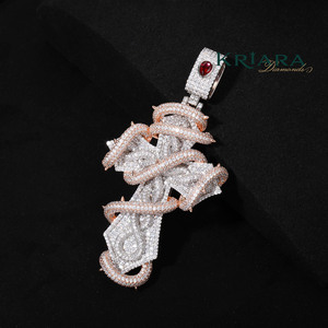 Pendentif Croix avec Diamant de Laboratoire, Motif Serpent, Argent 925 Plaqué Or Rose, Or Massif 18K, Charme Religieux Unisexe de Luxe - Product Image 2