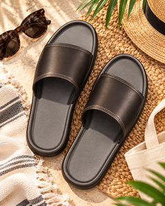 Sandalias Unisex Premium de Cuero Negro con Tira Ancha, Punta Abierta, Casuales, Deportivas, Ligeras, para Verano, Tallas 2-11, Venta al Por Mayor - Product Image 5