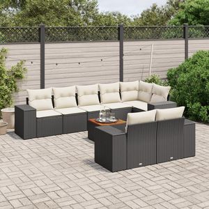 Ensemble de canapés de jardin en rotin noir avec coussins crème, design contemporain pour l'extérieur - Product Image 1