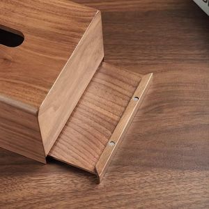 Boîte à mouchoirs artisanale en bois d'acacia foncé naturel, support de mouchoirs massif de style japonais à tenons et mortaises, fait main - Product Image 3