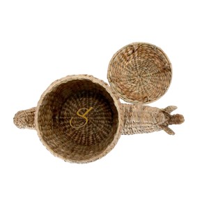Panier en jacinthe d'eau tressé à la main, motif cactus, mignon, thème désert, panier de rangement pour jouets avec couvercle amovible, décoration de chambre d'enfant - Product Image 3