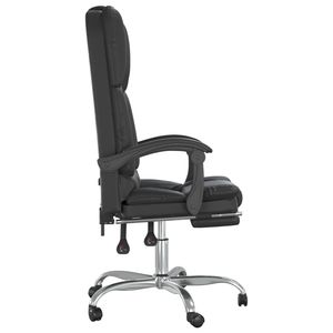 Chaise de bureau en similicuir noir avec fonction massage, grande construction en contreplaqué et métal - Product Image 4