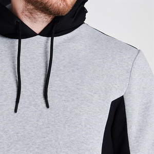 Sweat-shirt à capuche pour homme gris et noir avec empiècements, en polaire décontracté avec poches zippées, coupe classique, idéal pour l'automne - Product Image 3