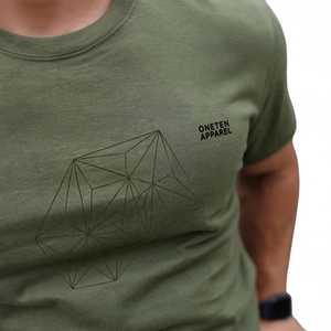 Men's Slim Fit 100% Cotton <b>Olive</b> <b>Green</b> O Neck Short Sleeve <b>T</b>-<b>Shirt</b> Geometric Pattern Print Casual Tee - Product Image 2