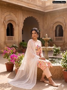 Salwar Kameez de Seda Georgette con Bordado, de las Mejores Marcas Indias y Pakistaníes, con Dupatta, para Fiestas - Product Image 6