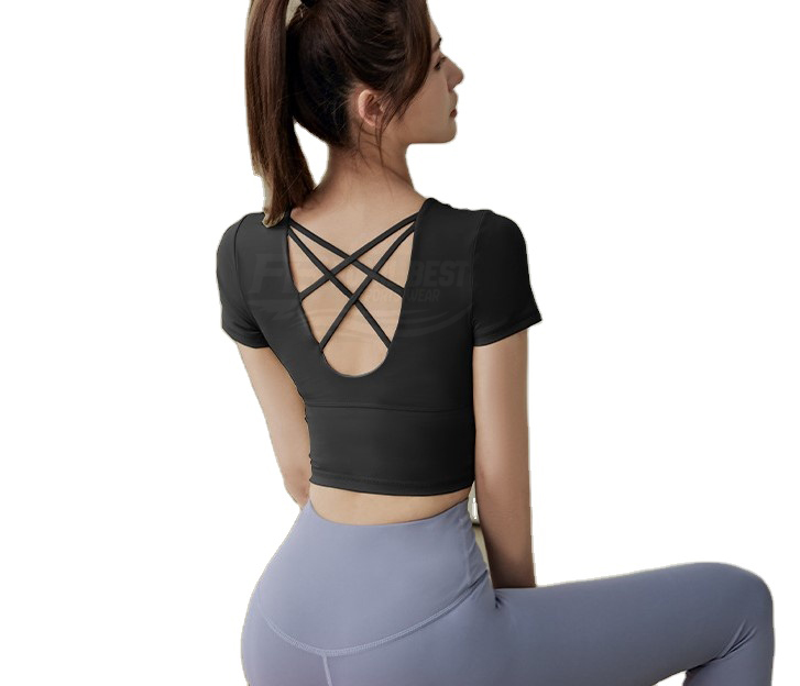 Quick Drying Running Tank Top Crop Top with Chest Cushion Tight Naked Feeling Breathable Fitness Short Sleeve Yoga Clothes