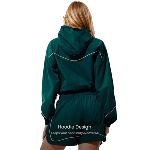Customize Women's Windbreaker Shorts Lightweight Reflective Piping Windbreaker Tracksuit Adjustable Drawstring <b>Polyester</b> <b>Hoodies</b> - Product Image 3