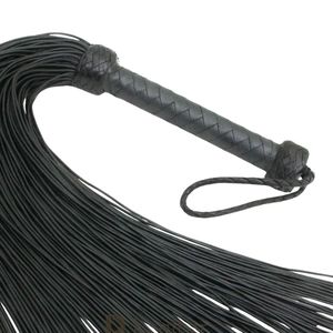 Black Leather Flogger Whip With Braided Handle And Multiple Strands - Product Image 1