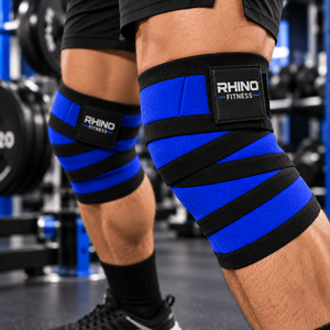 RHINO FITNESS Blue <b>Knee</b> Wraps Adjustable Leg <b>Support</b> Stabilizer with Hook Loop <b>Strap</b> Breathable Nylon Unisex - Product Image 5