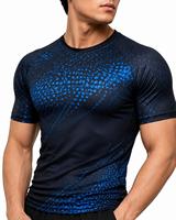 T-shirt de sport pour homme, tendance, noir et bleu, imprimé par sublimation, manches courtes, anti-UV, séchage rapide, polyester, adulte