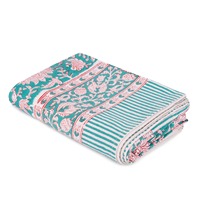 Nappe Moderne Indienne Imprimée à la Main au Bloc, en Coton Rose Floral Bleu Ciel Givré, Personnalisable, Écologique et Réutilisable, Collection 2026