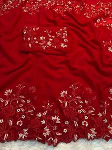 Sari Royal Premium pour Femme en Georgette Brodé Butta, Bordure Festonnée Élégante, Style Traditionnel, Tissu à Séchage Rapide, Assorti - Product Image 3