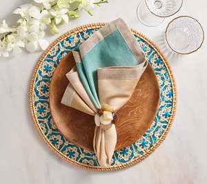 Sets de table en bambou durables, faits à la main, tissés, ronds, motif bleu, décoration de table, vente en gros, en vrac, B2B, directement de l'usine - Product Image 3