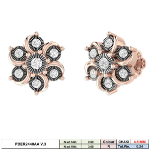 Boucles d'oreilles clous fleur en or jaune 14K plaqué rhodium pour femme, diamants naturels taille brillant de type F 0,24 carats au total, symétriques, pour mariage - Product Image 3