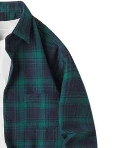 Camisa casual a cuadros verde oscuro para hombre, de algodón y poliéster, manga larga, con botones, para venta al por mayor, OEM, exportación, mercado de suministro. - Product Image 2