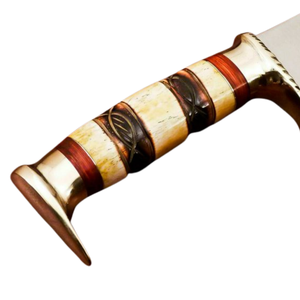 Handmade D2 <b>Steel</b> Bowie Hunting Knife with Carved Camel Bone Handle Silver Fixed Blade Brown Leather Sheath <b>Outdoor</b> Camping - Product Image 3