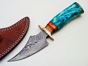 Couteau de chasse et de camping à lame fixe en acier Damas fait main, pointe tombante, manche en résine, vente en gros ODM - Product Image 2