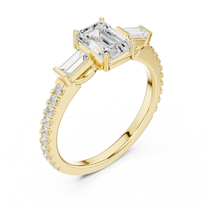 Bague de fiançailles de luxe en or 14K 18K avec diamant taille émeraude et pierres latérales taille baguette pour femme - Product Image 6