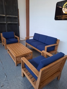 Outdoor Teak Wood Minimalist Garden <b>Sofa</b> <b>Set</b> with Waterproof Cushion Patio & Hotel Use <b>Sofa</b> Chair Table - Product Image 1