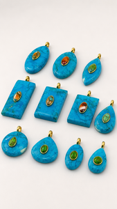 Colgante de Piedra Turquesa Azul en Forma de Lágrima, Bisel de Latón Chapado en Oro, Suministros para Hacer Joyería Hechos a Mano, Dijes Unisex Modernos para Fiestas - Product Image 3