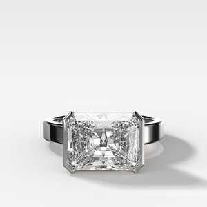 Bague de fiançailles solitaire moderne et minimaliste en or massif 14k 18k, diamant de 4 carats, taille radiant, demi-sertie, cultivé en laboratoire, avec bande de 3,5 mm - Product Image 3