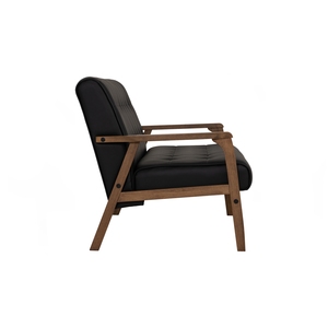 Scandinavian Triple Seat PU Coach with Walnut <b>Wooden</b> <b>Frame</b> Fabric Modern Rectangular <b>Sofa</b> for Minimalist Apartment - Product Image 3