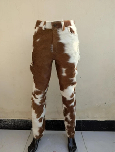Pantalon en cuir de vachette à poils, décontracté, léger, taille haute, écologique, style western authentique, imprimé vache - Product Image 1