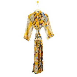 Robes longues en soie vintage élégantes pour femmes, kimono maxi, patchwork, fermeture à cordon sur le devant, respirantes, séchage rapide, indiennes - Product Image 2