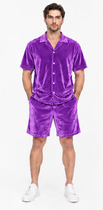 Ensemble assorti d'été en velours de haute qualité, chemise douce et respirante, short élastique, vente en gros, chemise et short en velours unisexes, mode - Product Image 3