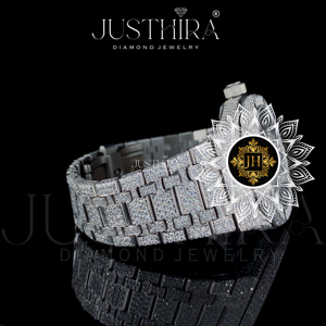 Reloj de Pulsera de Diseño Único con Esfera Redonda de Cristal, Dorado Blanco, Completamente Adornado con Piedras, Estilo Hip Hop, Movimiento de Cuarzo, Fecha Automática, Elegante y Brillante, Personalizado - Product Image 3