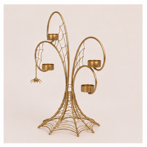 Handcrafted Luxury Gold Metal Spider Web Tealight Candle Holder Multi-Arm Iron Candelabra Stand for Modern Home Decor - Product Image 1