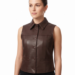 Chaleco de Cuero para Mujer con Cuello Camisero, Sin Mangas, Ecológico, Reversible, para Invierno, Oficina, Personalizable - Product Image 4