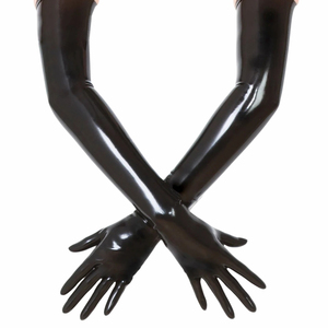 Black Cowhide & Sheepskin Leather Elbow-Length <b>Gloves</b> with Peach Bow Winter Breathable Touchscreen Design for Party Wear - Product Image 2