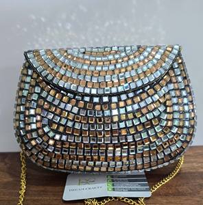 Dream Crafts India DCCB54 - Bolso de mano de noche de diseño con mosaico, patrón de media luna, cristal, metal, Kundan y trabajo de espejo para mujer - Product Image 5