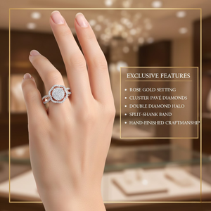 Anillo de Boda con Diamantes Redondos de 1.00 Quilates, 100% Naturales, para Mujer, en Oro Rosa de 14K | Anillo de Compromiso con Incrustaciones de Diamantes Halo, Joyería Fina - Product Image 1