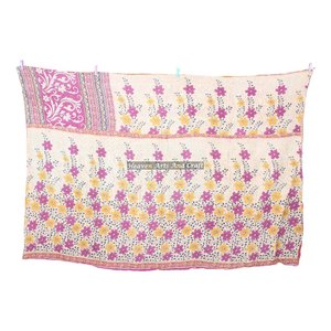 Vintage Kantha <b>Quilt</b> Indian Reversible Hand Stitched Heavy <b>Throw</b> Old Sari Blanket Patch Work Heavy 3 To 5 Layers Kantha - Product Image 1