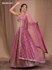 Best Quality Georgette with Zari & Multiple Sequin work A-Line Semi-<b>Stitched</b> <b>Pink</b> Lehenga-Choli Set Woman Fashion Exporter - Product Image 5