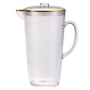 Ensemble de pichets vintage en plastique acrylique martelé avec couvercle, 4 tasses et plateau à bord doré - Product Image 2