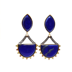 Boucles d'oreilles pendantes tendance en argent sterling 925 et lapis-lazuli, bijoux faits à la main - Product Image 3