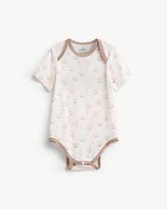Modal Spandex Short Sleeve Snap <b>Bear</b> Print Baby Bodysuit for Newborn Unisex ODM Vietnam - Product Image 1