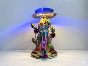 Statue du Seigneur Krishna en fer, entièrement en relief 3D, style art populaire, avec cadre en fer et éclairage LED |   Décoration de table artisanale |   Cadeau spirituel de Thanksgiving - Product Image 1
