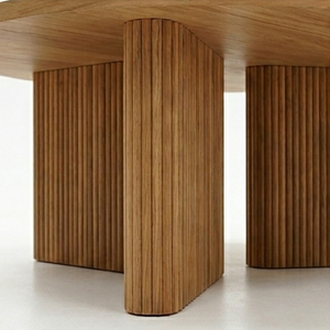 Table basse moderne ronde en teck massif avec base cannelée, fabriquée à la main, écologique, pour le salon. - Product Image 3