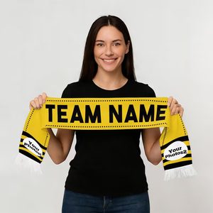 Bufanda de acrílico cuadrada ligera de buena calidad para adultos, color amarillo, bufanda de fútbol para jóvenes. - Product Image 2