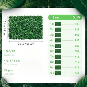 24 pezzi 24in * 16in legno di bosso artificiale Topiary Hedge Grass sfondo recinzione Privacy schermo per balcone giardino pianta artificiale - Product Image 2